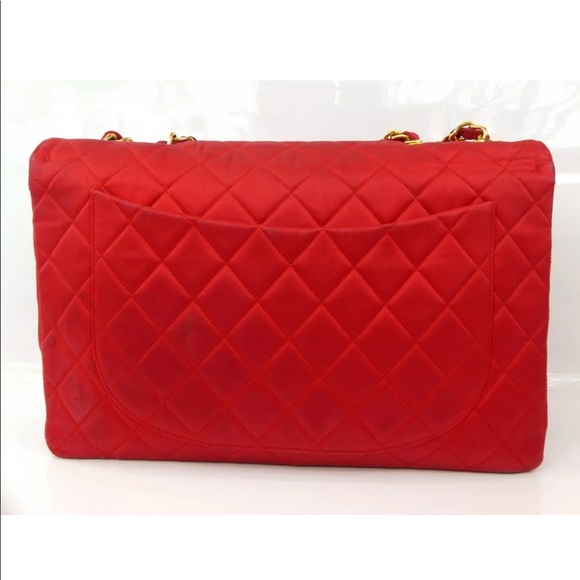 CHANEL vintage red satan classic canvas maxi bag - Picture 2 of 8